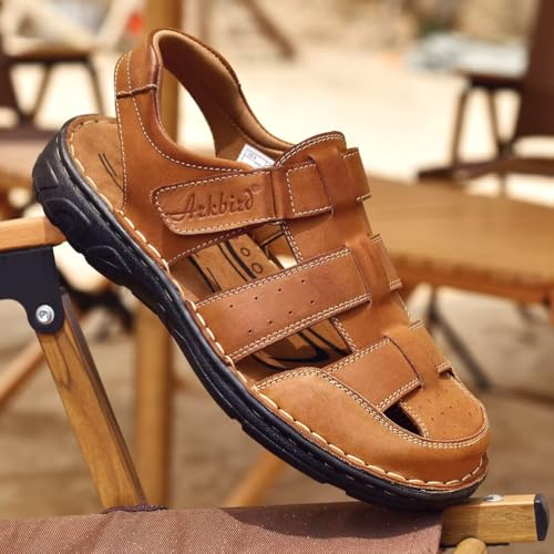 Image of Arkbird Men's Sandals, Closed Toe Leather Fisherman Outdoor Hiking Sport Shoes Summer