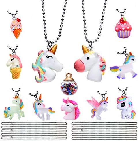 Kids Gift Little Mermaid and Unicorn Favors Collection Pendant Necklace Jewelry Set for Boys Girls Daily Outfit Accessories