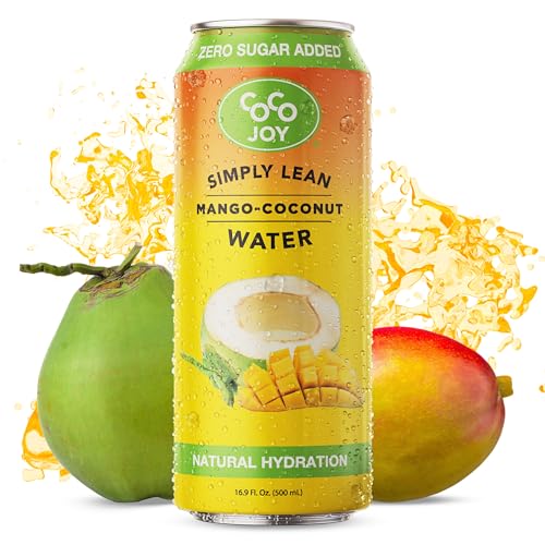 CoCo Joy Lean Mango Coconut Water, Zero Sugar Added, Low-Carb, High-Calcium, Nutrient-Rich Drink, 12 pack