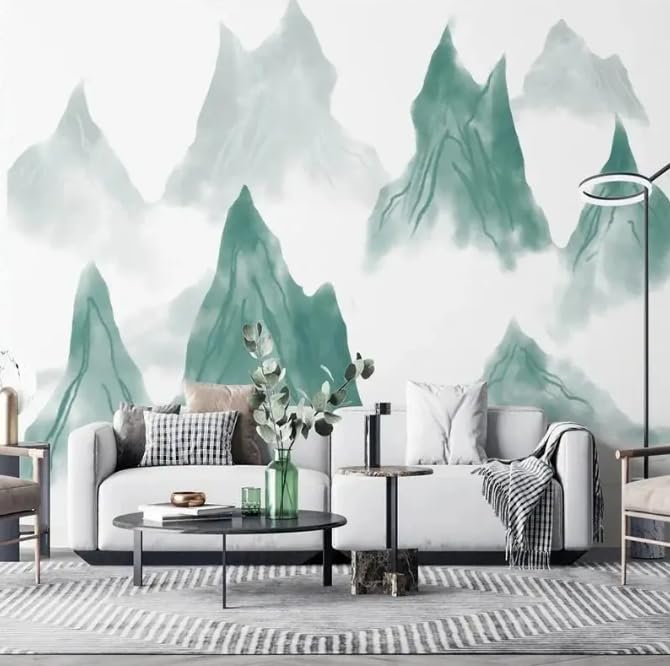 Papier peint lavis chinois bleu 3D pour transformer un mur blanc