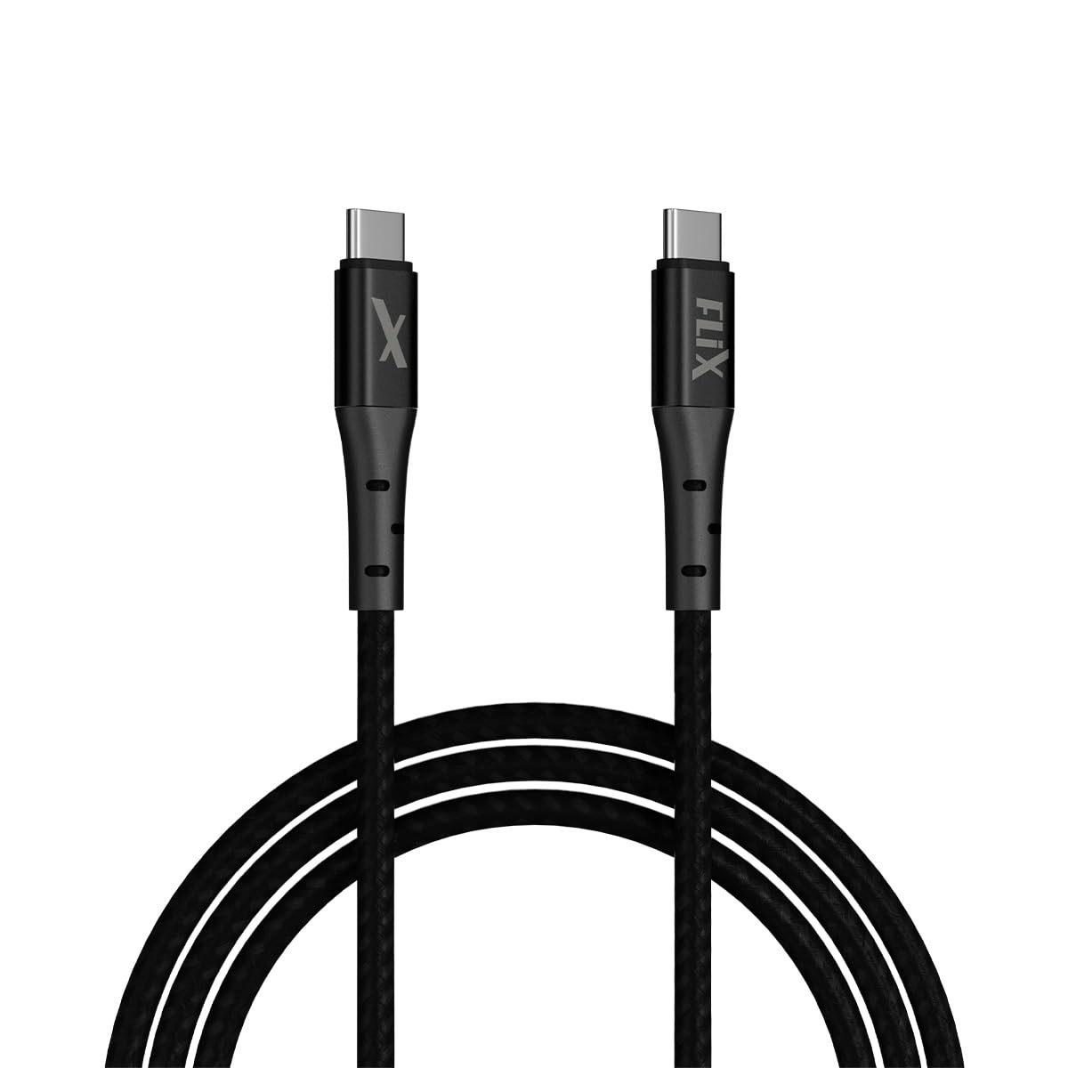 FLiX(Beetel) Rush 160 C To C USB Cable Upto 60W Power Max, Tough Braided 1M Cable For Smartphones, Tablets, Laptops & Other Type C Devices, PD Technology, With Data Sync Upto 48Mbps (Rbcc160, Black)