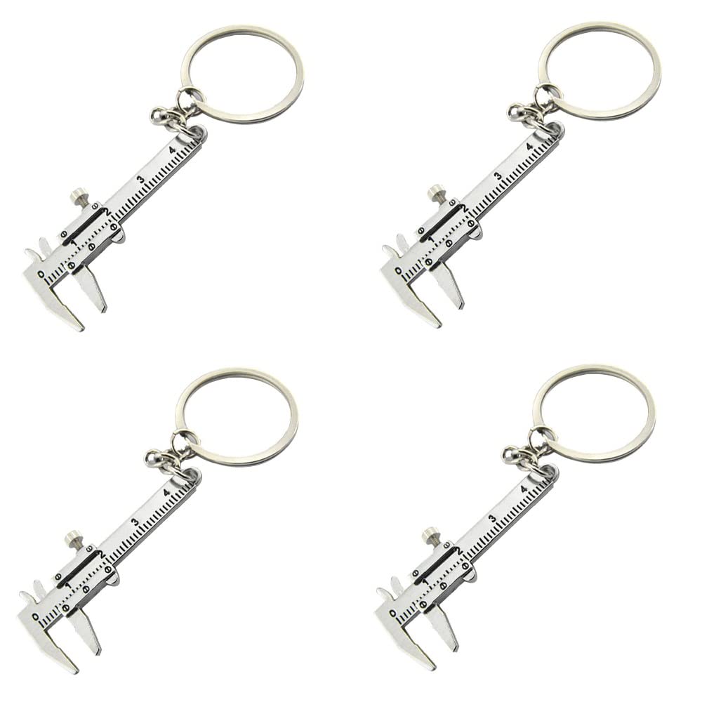 4pcs Mini Key Chain Tool Vernier Caliper Key Chain Portable Ruler Model