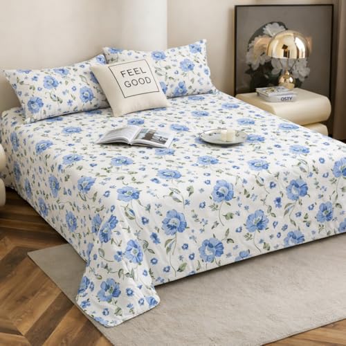 Image of 240 TC Soft Ezyption Cotton Floral Print King Double Bed bedsheet - with 2 Pillow Covers,bedsheet for Double Bed King Size Hypoallergenic, Brethable, (Size- 90 x 90 Inch) White Grey