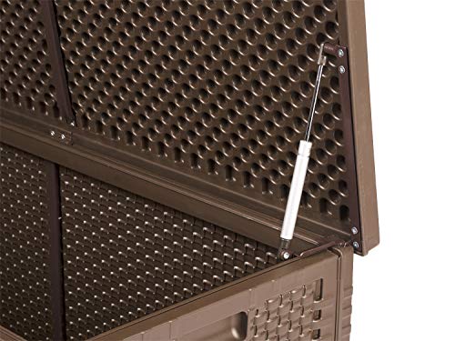 R.G. Gartenbox Auflagenbox 270L 300L Kunststoff Sitzbank Gartenaufbewahrung Aufbewahrungsbox Aufbewahrungskiste Kissenbox Gerätetruhe Kiste Box Braun Schwarz Weiß (Braun 300L) – Bild 4