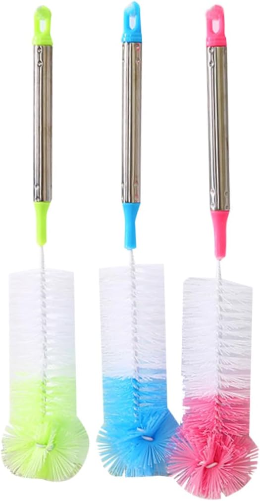 6pcs Flexible Bottle Brush for Cleaning Wine Mugs Carafes Long Handle Round Brush Head Stainless Steel for Bottle Washer Random Color