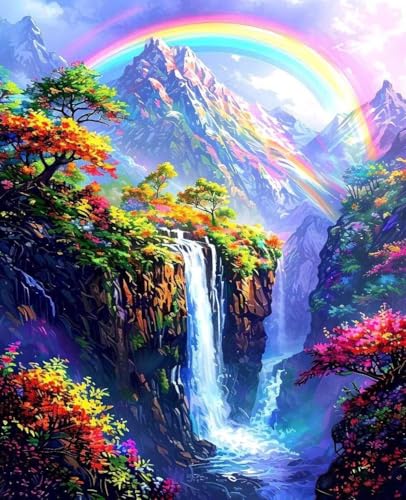 数字油絵 山 数字キットによる絵画 滝 Paint by Numbers DIYペイント 大人の 初心者 子供用 簡単に塗れる アクリル水彩絵の具 手芸 画材 手工芸 キット 3つのペイントブラシと1つのセットのアクリル顔料を使用 ホーム オフィス装飾 G