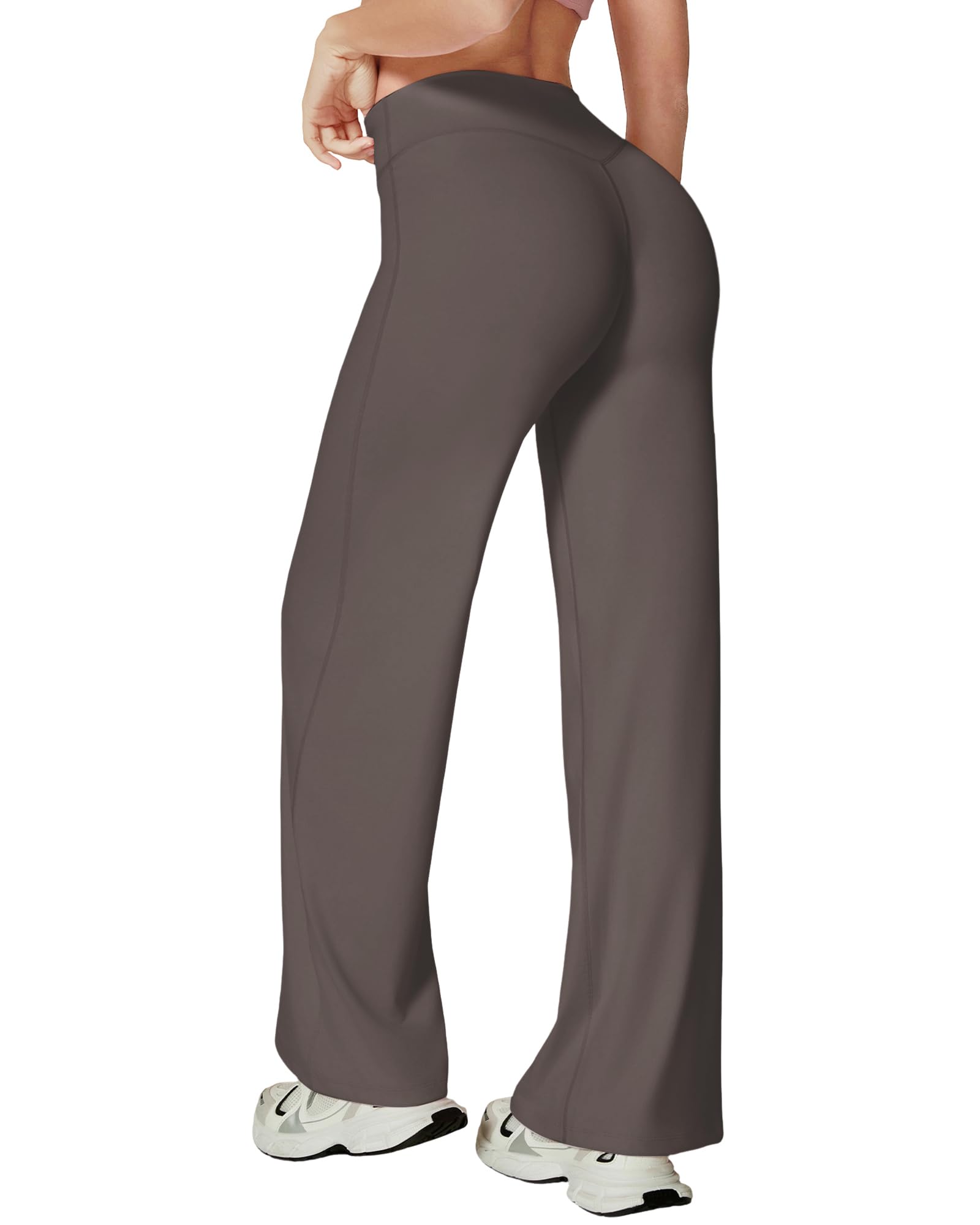 HLTPRO Straight Leggings Damen Hohe Taille Yogahose Sporthose Wide Leg Hose | Invisible Scrunch Yoga Pants, Nahtlose Schlaghose, Elastische No Front Seam Flared Leggins, Blickdicht Soft Hosen Sport Gym