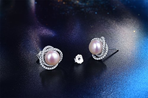 Gold Plated Sterling Silver Twist Freshwater Pearl Stud Earrings for Women Gift4