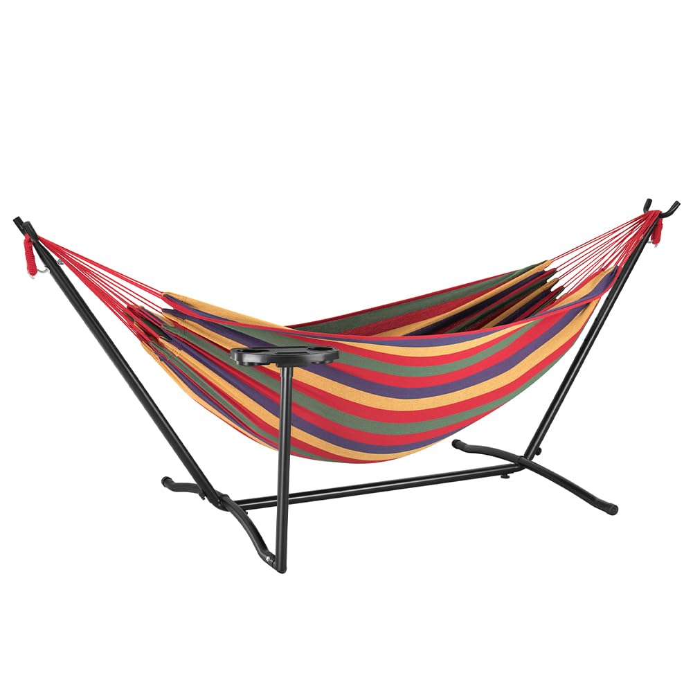 BAKAJI Amaca da Giardino a Brasiliana con Supporto in Acciaio e Stand Portabicchieri, Portatelefono e Tablet con Borsa da Portata Salvaspazio, Capacità Carico 200kg, Ideale per Esterni e Interni