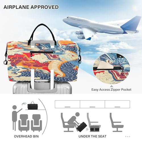 ​​Large Foldable Travel Duffel Bag, Waterproof Gym Bag for Men & Women, Carry-On Luggage Weekender Overnight Bag, Japanese Dragons4