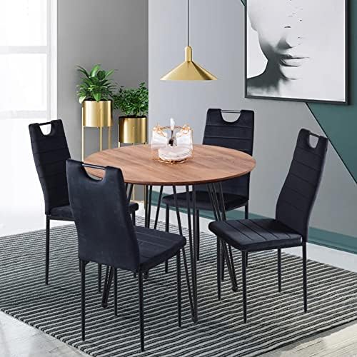 GOLDFAN Round Dining Table Small Kitchen Table Wooden Table with Black Powder Coated Legs for Dining Room Space Saving,80cm (Table Only)