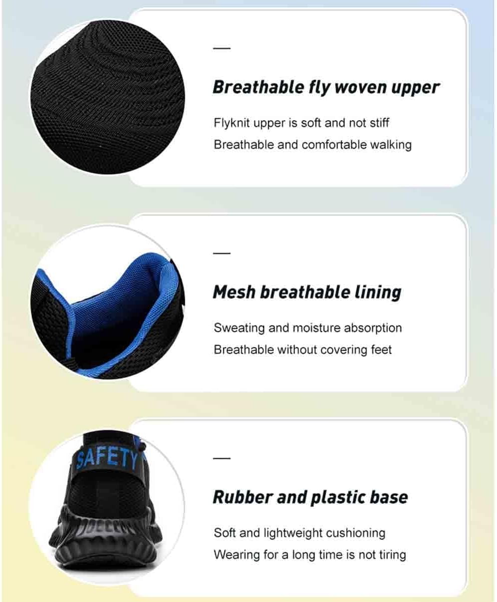 Breathable Work Safety Shoes, Anti-Smash and Anti-Puncture Labour Insurance Shoes, Anti-Slip Adventure Sneakers, Steel Toe Protection Shoes(Black-Yellow,6)