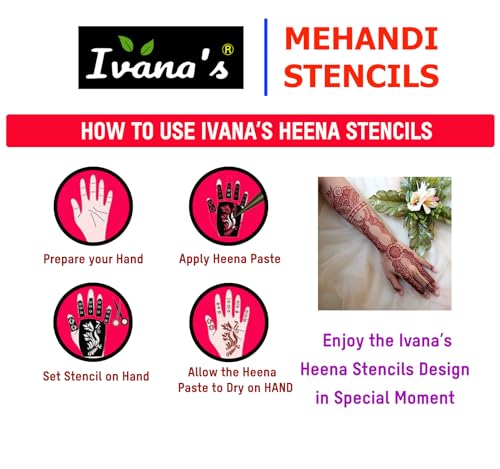 Ivana's Set of 32 Pcs Combo Pack, Reusable Mehandi for Hands Henna Tattoo Stencil for Women, Girls and Kids Easy to Use in Just 4 Steps Indian Design Collection, C-2014 - Image 5