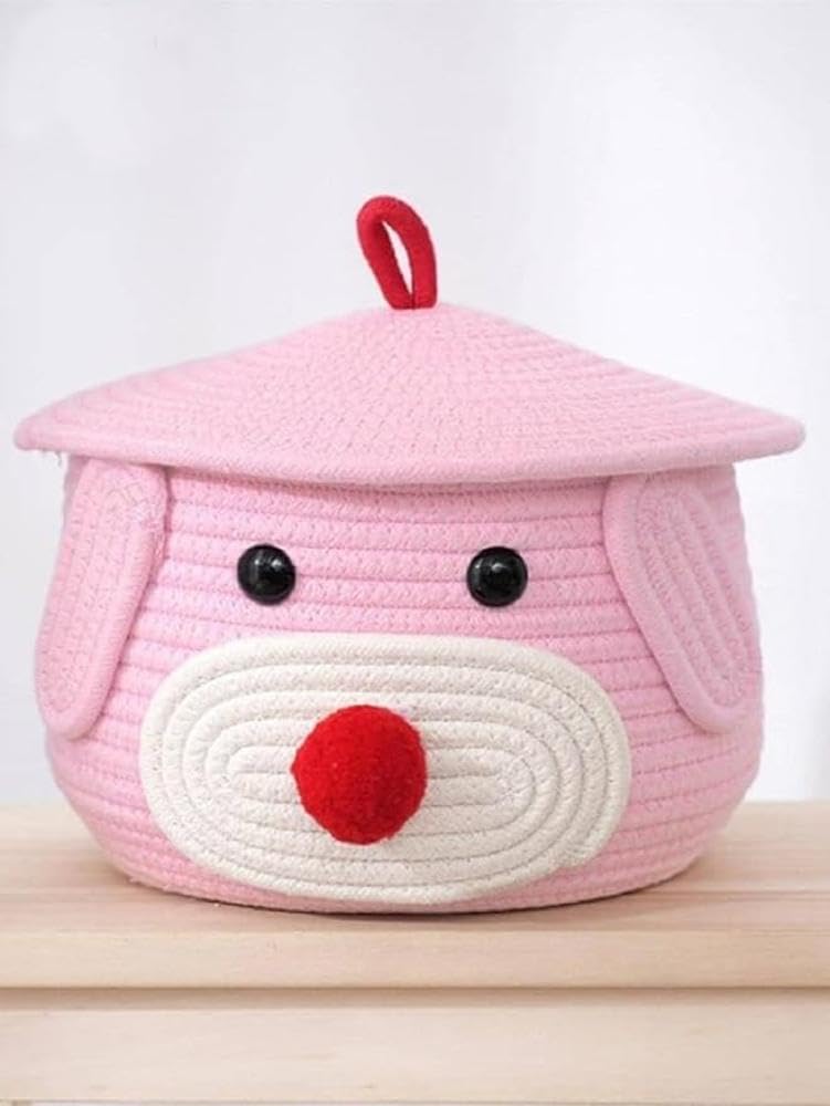 MAIEBS ~Round Cotton Rope Storage Basket with Lid, Decorative Woven Storage Bin, Pot, Caddy, Organizer, Container for Snacks, Towels, Plants (Size 20x20x15 Cm) Pink Panda (B0DFCSV28F) Amazon Price History, Amazon Price Tracker