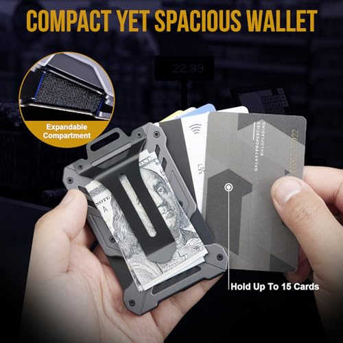 Image of 1T Tactical Minimalist Slim Wallet with Moeny Clip, Front Pocket RFID Blocking Wallet Cash Holder, Versatile Credit Card Orgainzer, ID Card Badge Holder for Men, Gray, One size, Tactical Slim Front