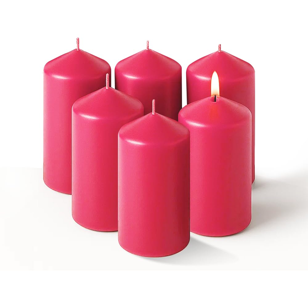 Concept4u 6 x Dark Pink Pillar Candles 60 x 115mm Upto 24 Hour Burn Time Long Lasting Unscented Pure Paraffin Wax Candles Ideal for Candlelight Dinner Parties Home Decor โ image 1