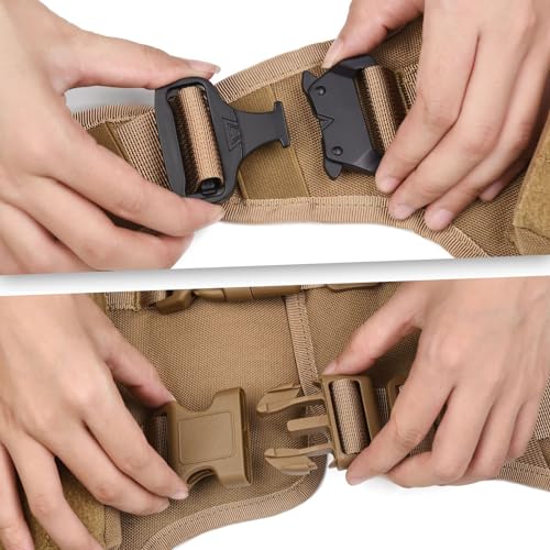 AIWAI Tactical Hundegeschirr mit Griff für große Hunde, 2X Metallschnalle, Hund MOLLE Weste mit Taschen, Kein Zug Verstellbare Easy Control Hundeweste Geschirr für Working Training (Khaki, L)