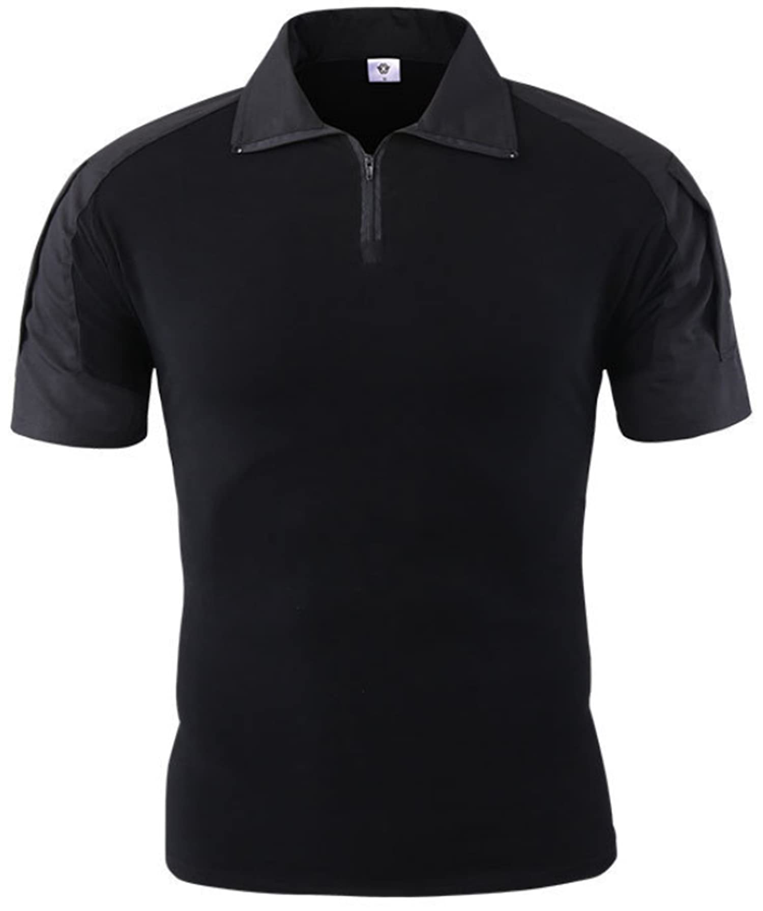 Czen Men's Short Sleeve Tactical Shirts Military Tee Outdoor Shirt Tactical Combat Shirt with Zipper (XL,Black)