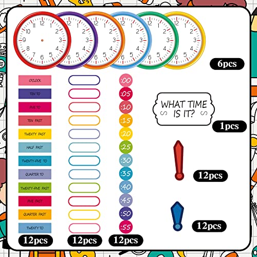 Image of Kosiz 55 Pcs Telling Time Bulletin Board Kit Teaching Clock for Kids Back to School Analog Clock Number Labels Learn to Tell Time Practice Prop 1st 2nd 3rd Grade Classroom Home Supply(Bright Color)