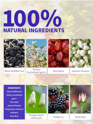 Image of TeeLux Rose Blueberry Tea Bags, 8g /bag, Tartary Buckwheat with Mulberries, Red Dates, Caffeine Free, Floral Aroma & Rich Tartary Buckwheat Aroma, 30 Count