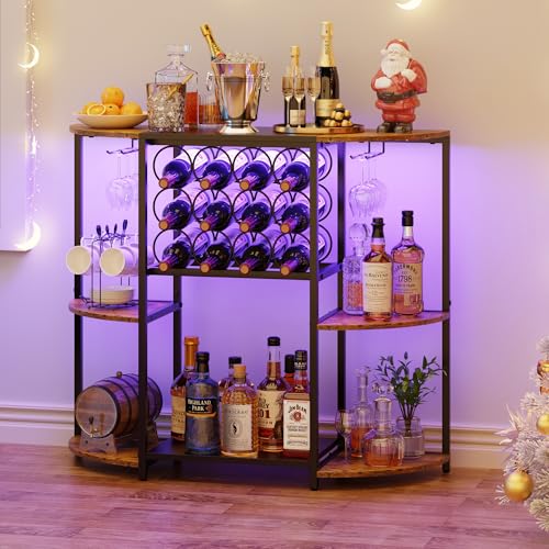 JKsmart Wine Bar Cabinet with LED Lights, Mini Wine...