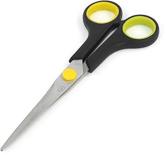 Aexit Home Office Hand Tools Black Yellow Plastic Handle Stainless Shears & Scissors Steel Scissors