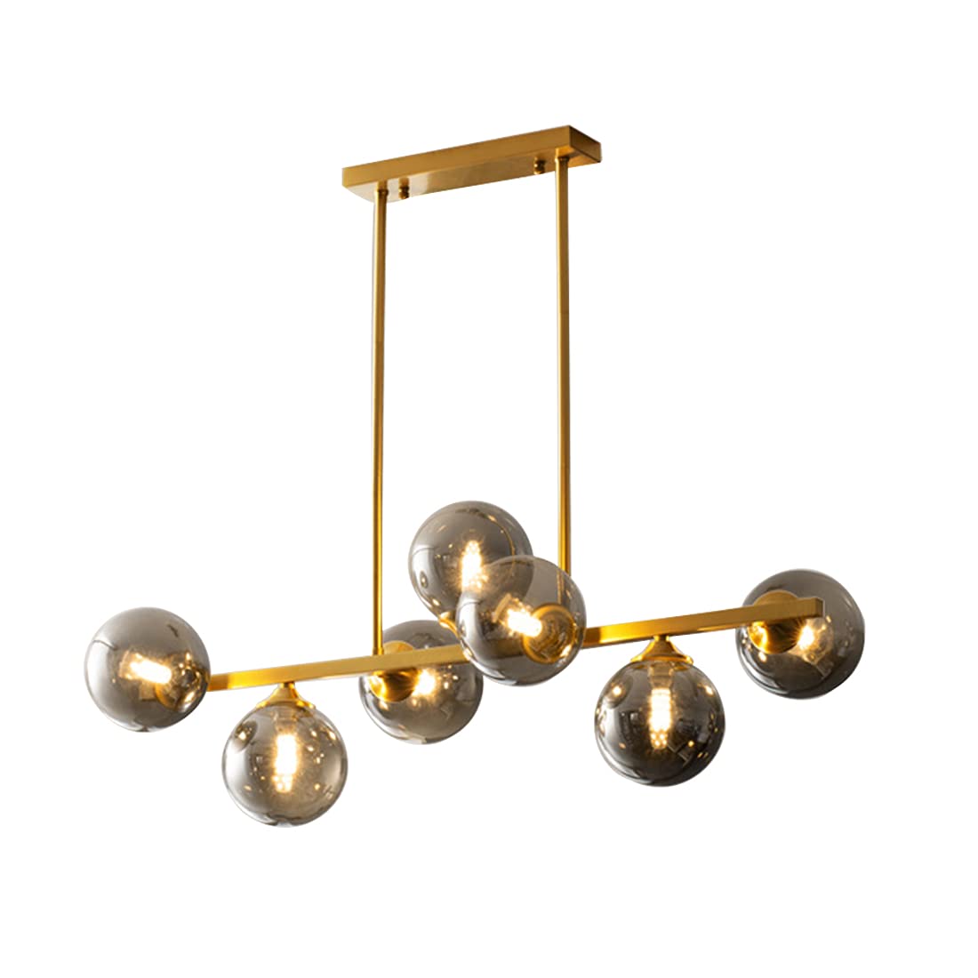 LYMSXAZOU 9-Light Glass Sputnik Chandelier Pendant Light - Brushed Brass Linear Hanging Fixture for Bedroom, Living Room, Hallway
