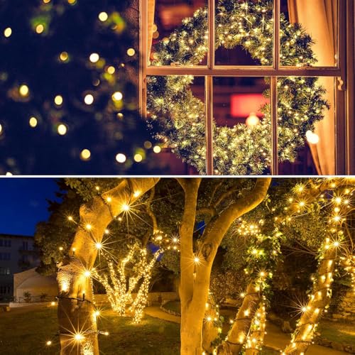 MAOKOT Luzes solares de Natal, 400 LEDs, luzes solares de Natal para ambientes externos com controle