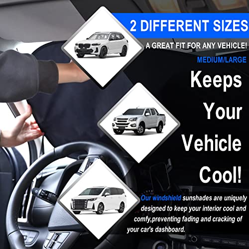 Image of Windshield Sun Shade - 2 Piece Car Sun Shade Windshield, Foldable Car Shade Front Windshield with Reflective Fabric Blocks Sun and Keeps Your Vehicle Cool, for Most Sedans SUV and Trucks - Medium