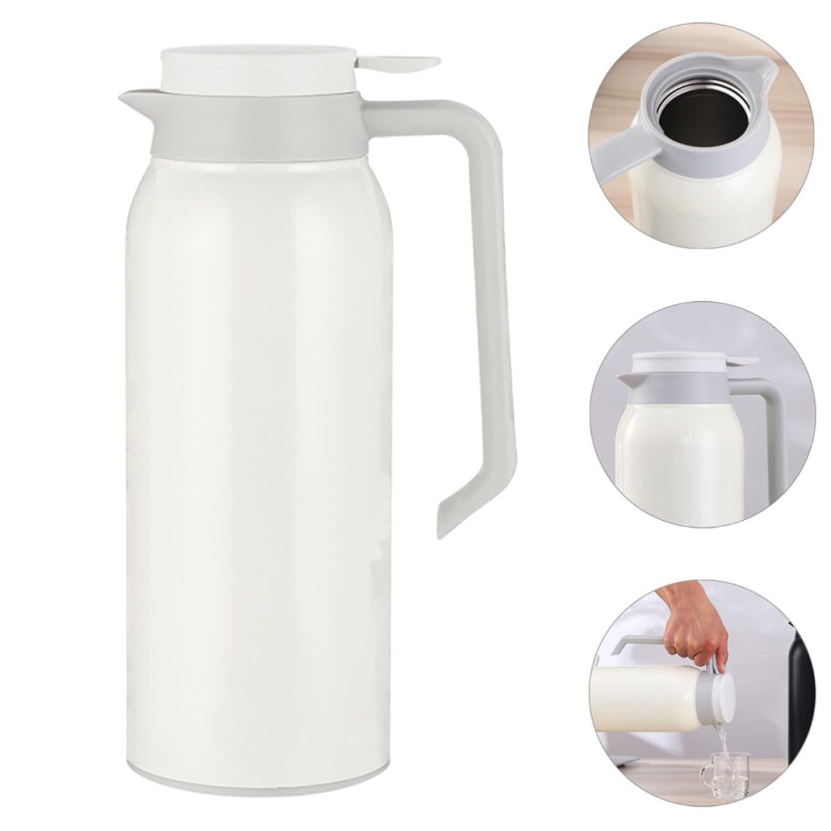 Bottiglia Termica 1500ml in Acciaio Inox Bianco a Vuoto | Capacità Grande, Struttura Doppia Parete, Stile Semplice e Pratico, Facile da Trasportare
