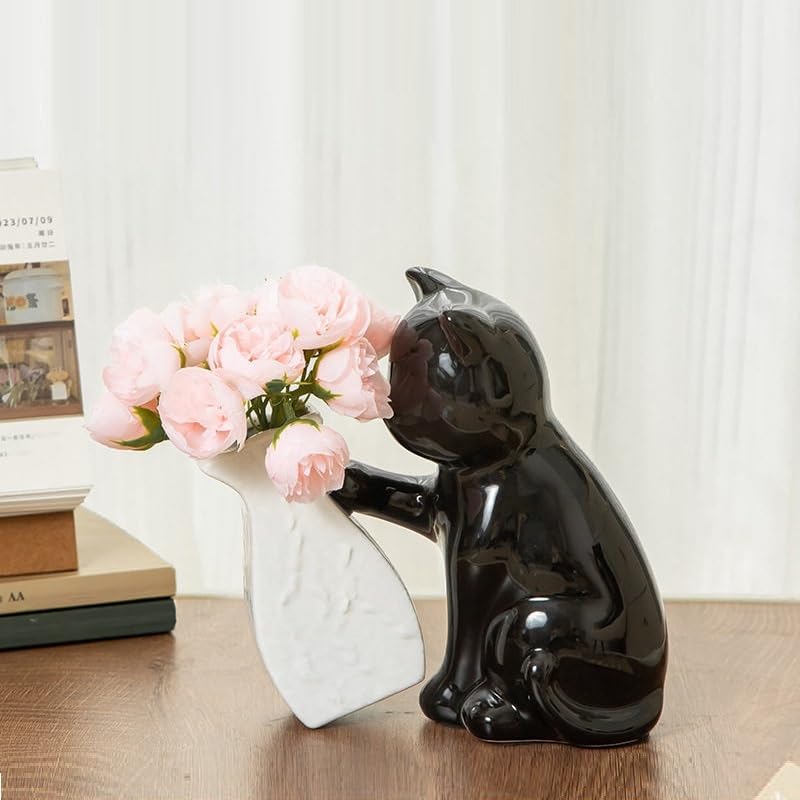 Vase pour fleurs sèches design chat noir déco moderne - 4