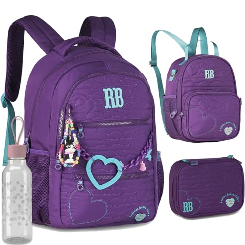 Kit Mochila Escolar Rebecca Bonbon RB 27014 Roxa com Lancheira, Estojo box e Garrafinha