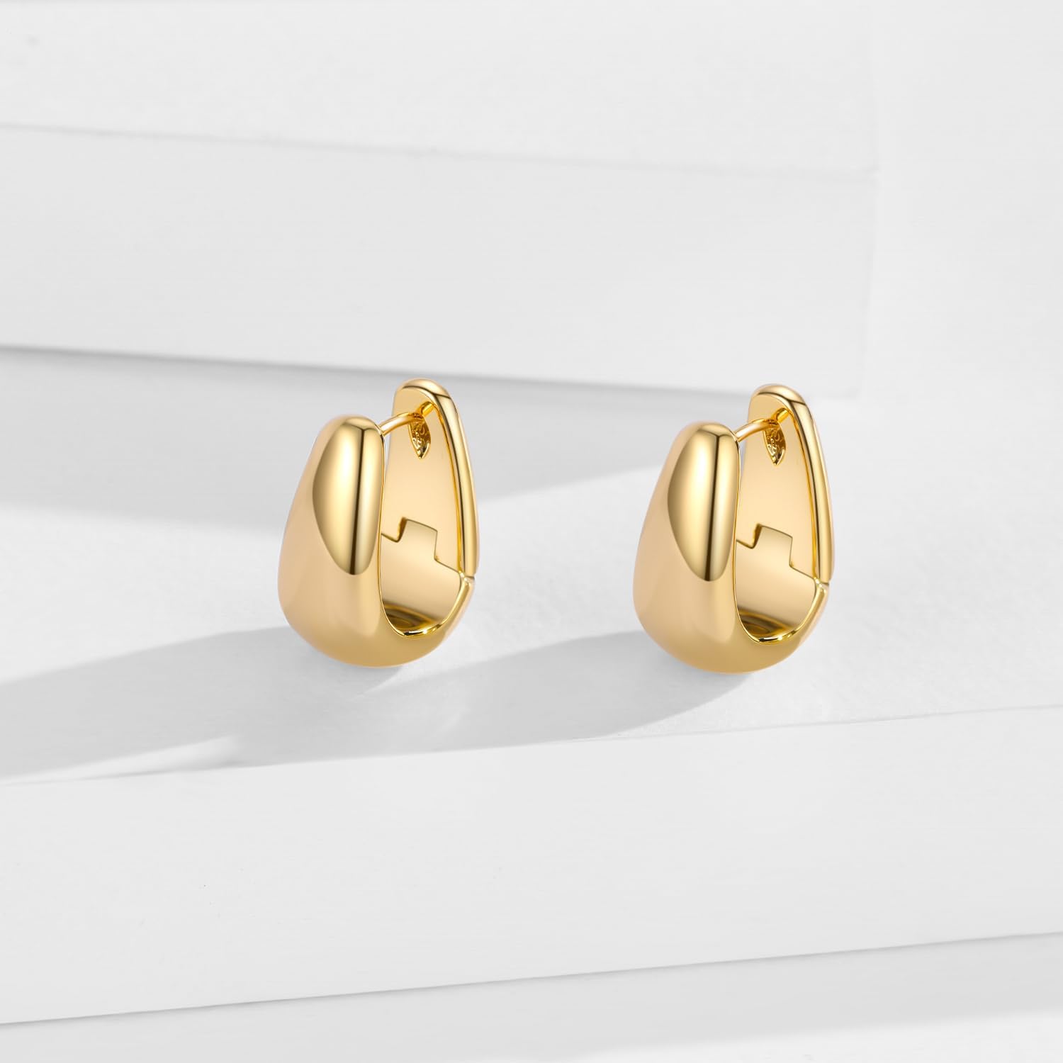 Small Chunky Hoop Earrings for Women 14k Real Gold Plated 925 Sterling Silver Post Oval Hoop Earrings Hypoallergenic Thick Huggie Hoops Earrings Jewelry Gifts for Women - Image 7