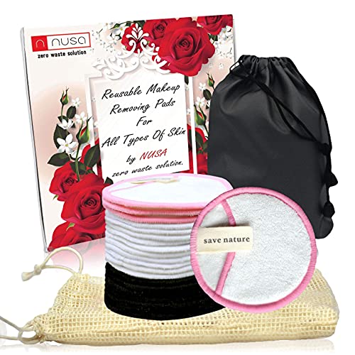 Almohadillas de algodón reutilizables para eliminar el maquillaje facial y los ojos, paquete de 20 almohadillas de algodón de bambú orgánico, adecuadas para todo tipo de piel con bolsa lavable