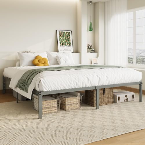 Image of Allewie King Size Bed Frame, 14 inch Metal Platform Beds with Storage Space, No Box Spring Needed and Easy Assembly, Grey
