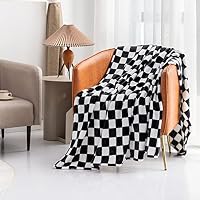 LOMAO Throw Blankets Flannel Blanket with Checkerboard Grid Pattern Soft Throw Blanket for Couch, Bed, Sofa Luxurious Warm and Cozy for All Seasons (Black, 50"x60") — image 5
