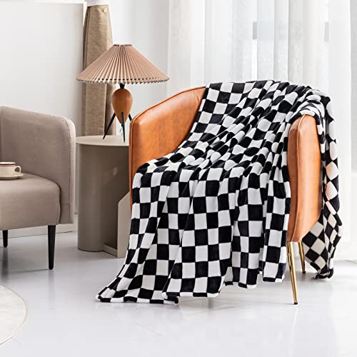 Lomao Throw Blankets Flannel Blanket With Checkerboard Grid Pattern Soft Throw Blanket For Couch, Bed, Sofa Luxurious Warm And Cozy For All Seasons (Black, 51"X63") #TOP4