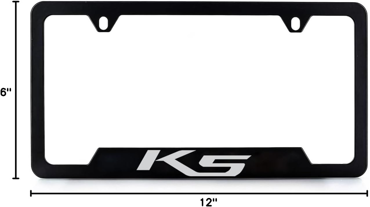 Kia K5 License Plate Frame Black Powder Coated Metal Bottom Notched 2-Hole