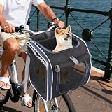4-In-1 Hundekorb für Fahrrad, Faltbarer Hundefahrradkorb Vorne mit 4-Offenen Türen, 360°-Meshfenster, Roll-Sonnenschutz, Haustier-Reisetasche, Hunderucksack für Katzen & kleine Hunde, Schwarz