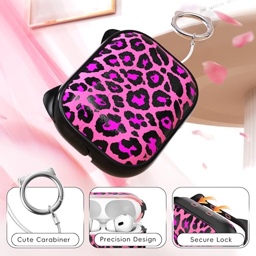 Image of for AirPods Pro 2 Case with Cleaning Kit, Cute Cat Ear Print Design & Cute Buckle for Girls, Phone Holder & Top Safe Lock Buckle Design for AirPods Pro 2nd /1st Gen case, Rose Leopard