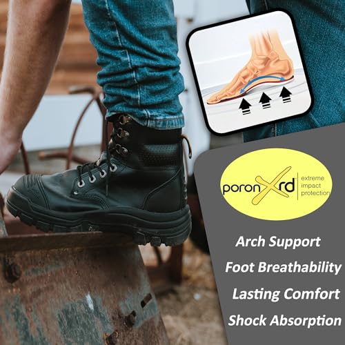 ROCKROOSTER Madison 6" Steel Toe Work Boots for Men with YKK Side Zipper Toe Cap Non-Slip Rubber Outsole, Comfortable Side Zip Lightweight Breathable Leather Shoes, Metal, ASTM F2413-18 M/I/C EH AK0524