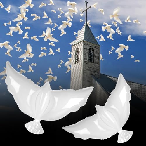 Image of 4PCS White Dove Balloons and 35PCS Memorial Balloons to Release in Sky Memorial Balloon for Release Happy Heavenly Balloon for Condolence, Funeral, Anniversary, Remembrance Services