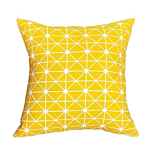 Hiseng Fundas de Cojín con Relleno Incluido, Funda de Almohada Lino de Algodón con Almohadas de Sofá y Cremallera Invisible, Impresión de Geometría para Sofa Comedor Dormitorio (Amarillo,45x45cm)