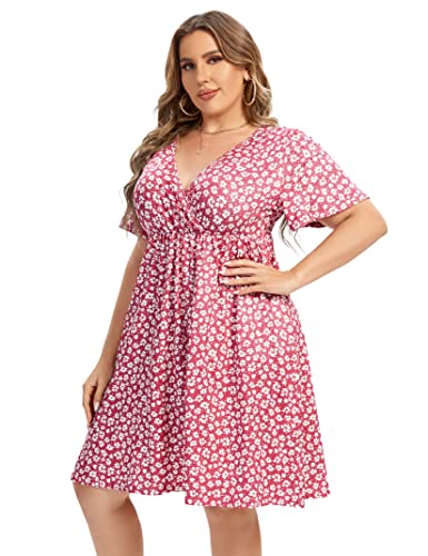 Image of ShopWonder Plus Size Dress Women's V Neck A-Line Knee Length Wrap Swing Dresses Plus Size A Line Party Mini Dress
