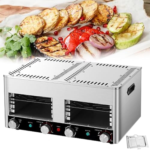 Parrilla eléctrica for carne interior, parrilla for carne comercial de 1700 W, parrilla automática for ahumador de carne de 200-800 ℃, horno eléctrico de encimera de acero inoxidable con temporizador