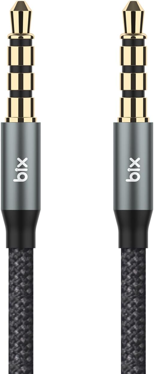 Bix BXAU3C Hi-Fi 3.5mm Örgülü Aux Ses Kablosu 24K Altın Kaplama, Araç Ses Sistemi, TV, Hoparlör, Kulaklık, Dayanıklı ve Esnek Ses Kablosu 1.5 Metre