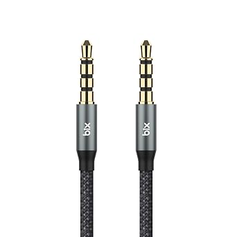 Bix BXAU3C Hi-Fi 3.5mm Braided Aux Audio Cable 24K Gold Plated, Car Audio System, TV, Speaker, Headphone, Durable and Flexible Audio Cable 1.5 Meters