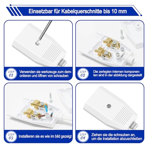 Oblinple 2 Stücke Eurokupplung, Flach Stecker Kupplung 250V IP20, Gummi Eurostecker Farbe für Schukostecker Kupplung mit Knickschutz, Flach Schuko Steckdosen, Schutzkontakt Flachstecker Weiß