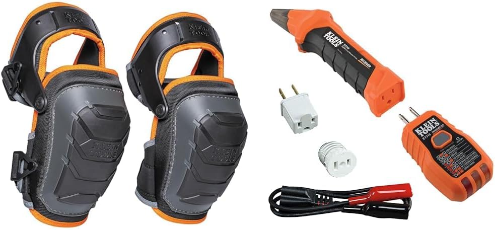 Klein Tools 60491 Hinged Knee Pads, Heavy Duty Gel Foam Protective Knee Pads with Quick-Fasten Buckle and Thigh Strap, Black & 80016 Circuit Breaker Finder Tool Kit with Accessories