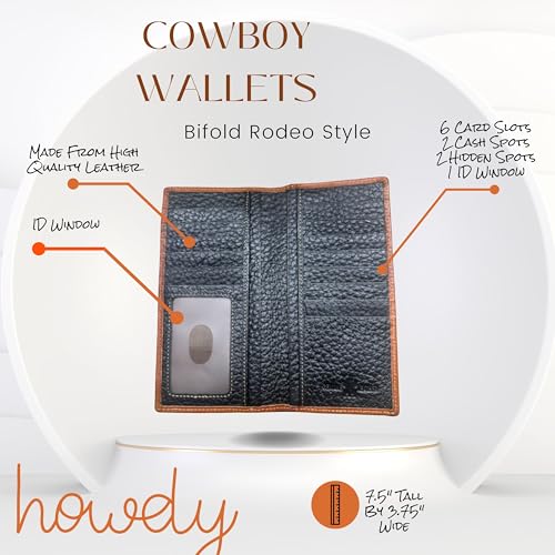 Long Leather Wallet – Cowboy Praying Concho – Tooled Floral Inlay – Bi-Fold Rodeo Wallet for Men – Western Leather Wallet3